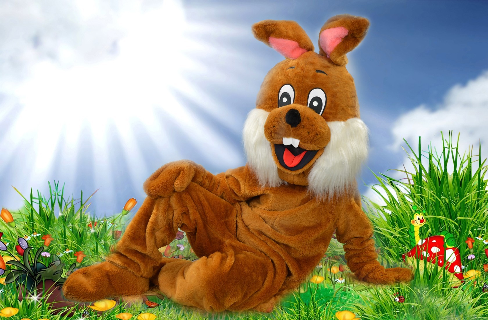 Mascotte vrolijk bruin konijn-36